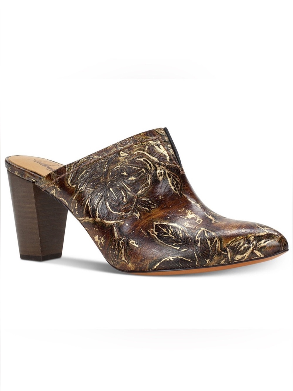 Patricia Nash Riffina Leather Mule in Chocolate Metallic Gold Shoes Size 9.5